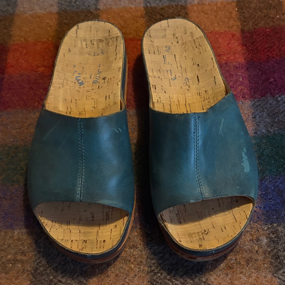 Kork-Ease Teal Leather Slide Sandals